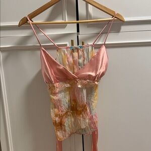 Vintage Pink Satin & Multi-Color Sheer Slip Top